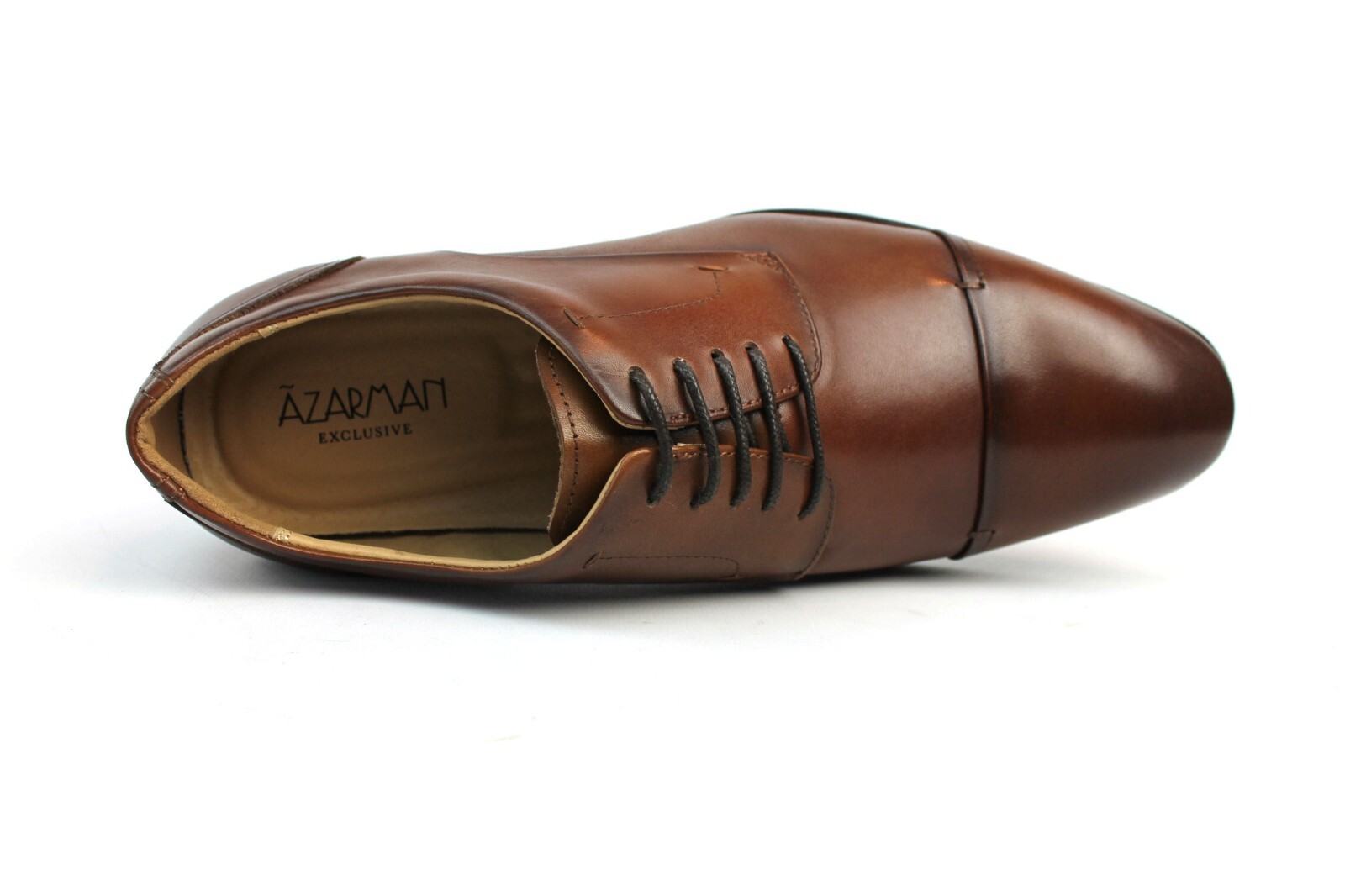 Mens Exclusive Genuine Leather Cognac Brown Lace Up Cap Toe Oxfords Dress Shoes