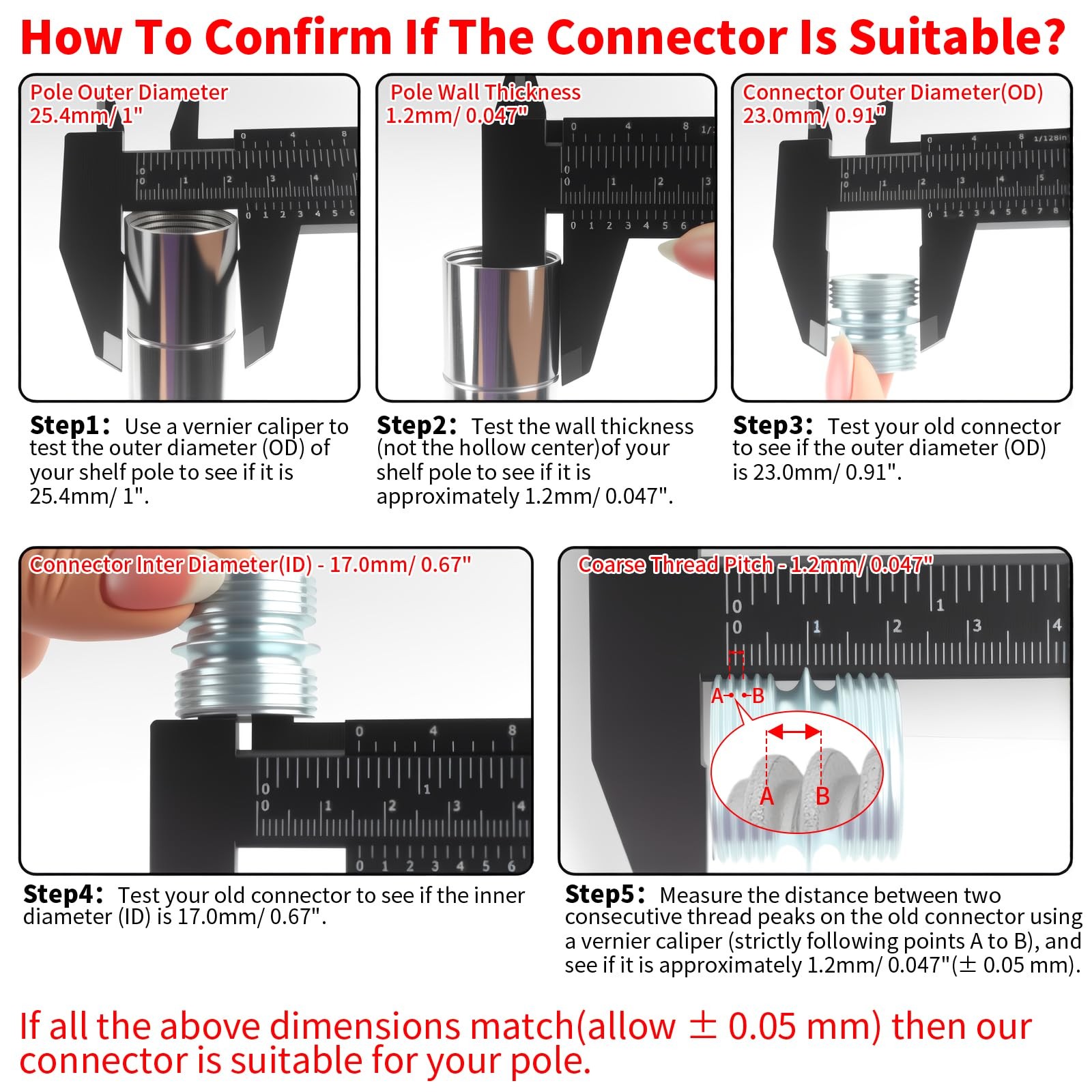 1.2 mm Coarse Thread Connectors for 25.4mm/ 1 Outside Diameters Wire Shelving