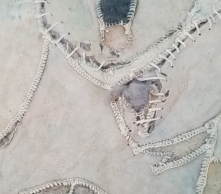 Vintage Austrailian Sheepskin Patchwork Rug Wall Hanging 19" Round Koala Bear