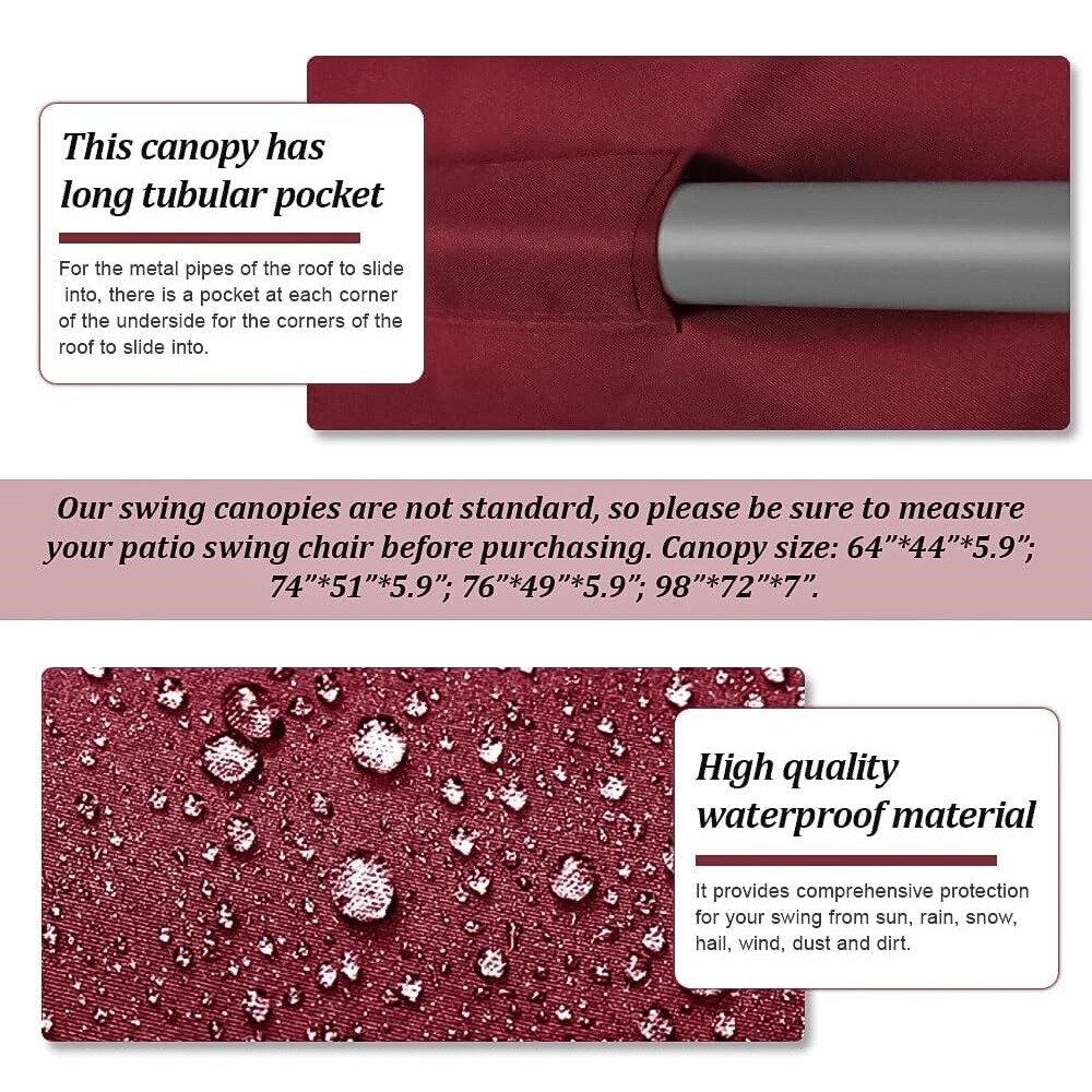 Swing Top Cover Canopy 300D Replacement Garden Patio Outdoor 66x45 75x52 77"x43"