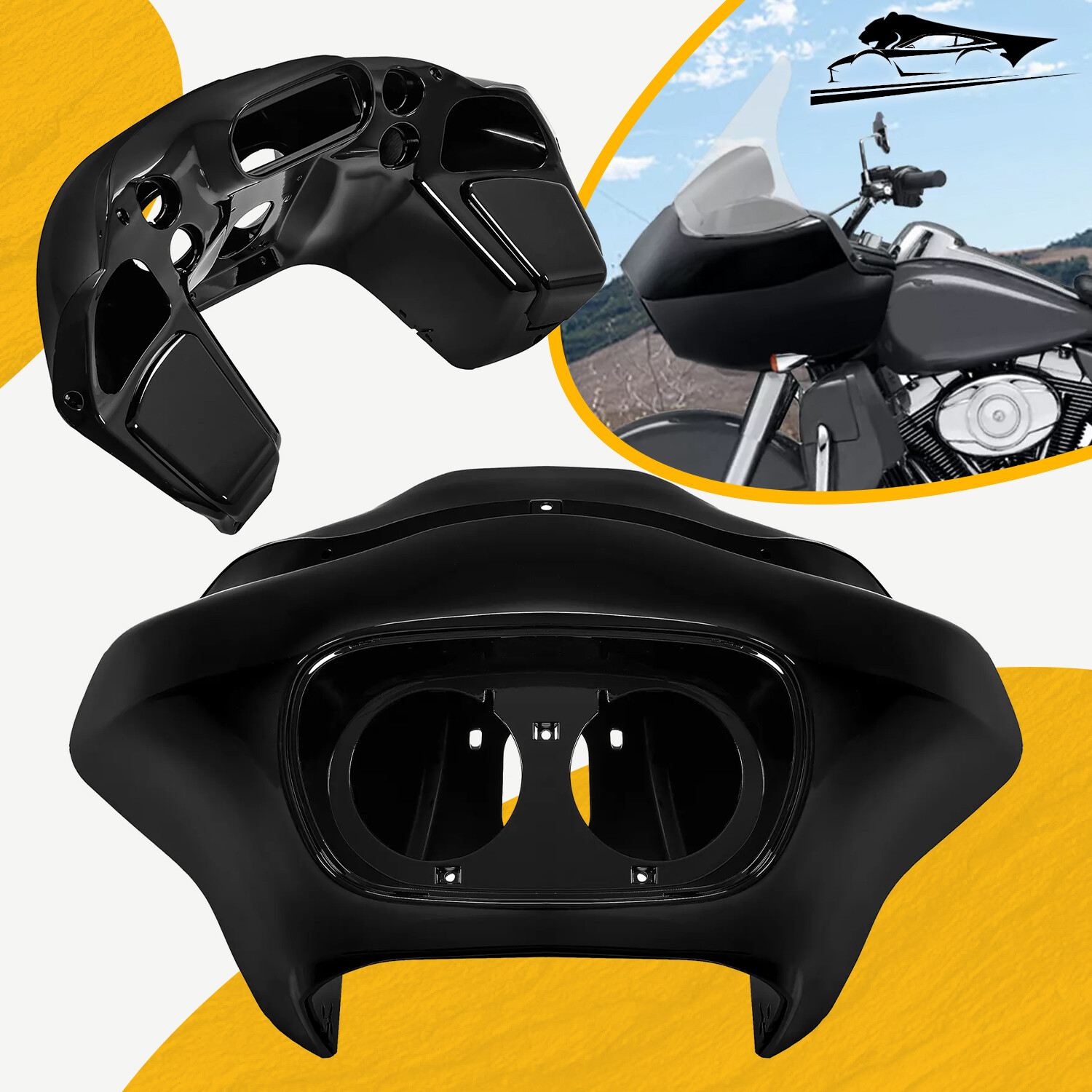 Vivid Black Front Inner Outer Headlight Fairing For Harley Road Glide FLTR 98-13