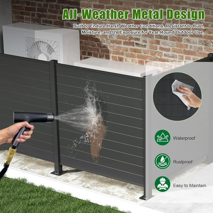 Domi Privacy Screen Fence 50"x50" for AC&Trash,Black Patio Metal Panels,3 Panels