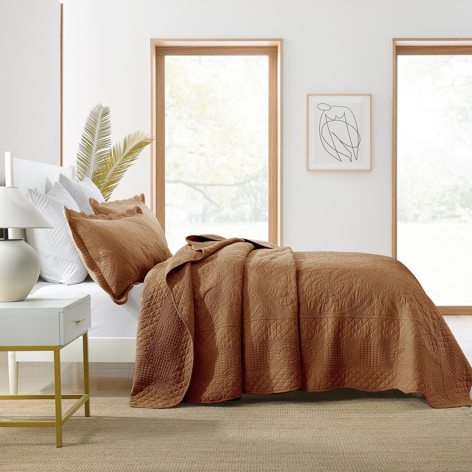 3PCS Cotton Oversized Bedspread Set Coverlet Set Lightweight Quilt Set