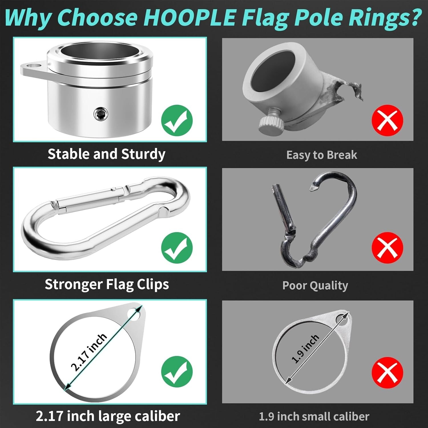 Flag Pole Rings 1.25 Inch 2PC, Anti Wrap Spinning Flag Pole Clips Swivels