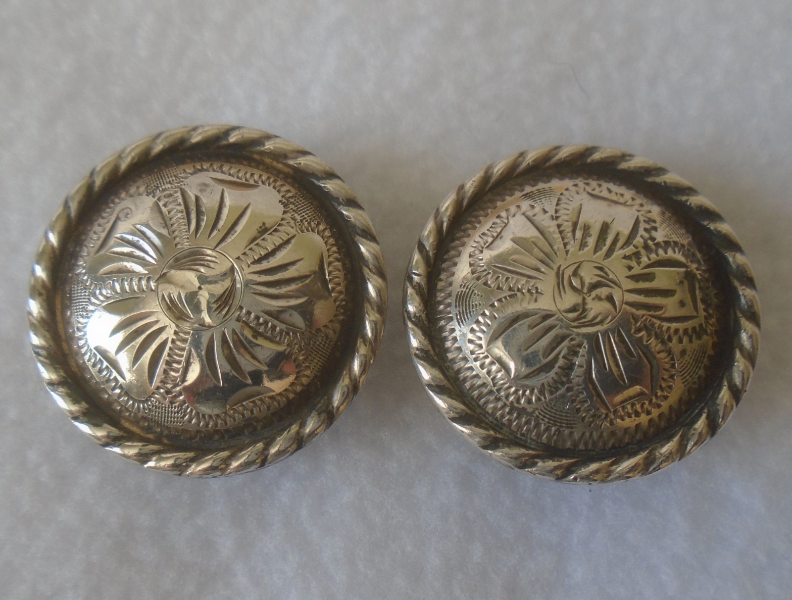 Pair (2) Vintage 1" STERLING Silver Overlay CONCHOS~BRIDLE~SPUR STRAPS~REINS