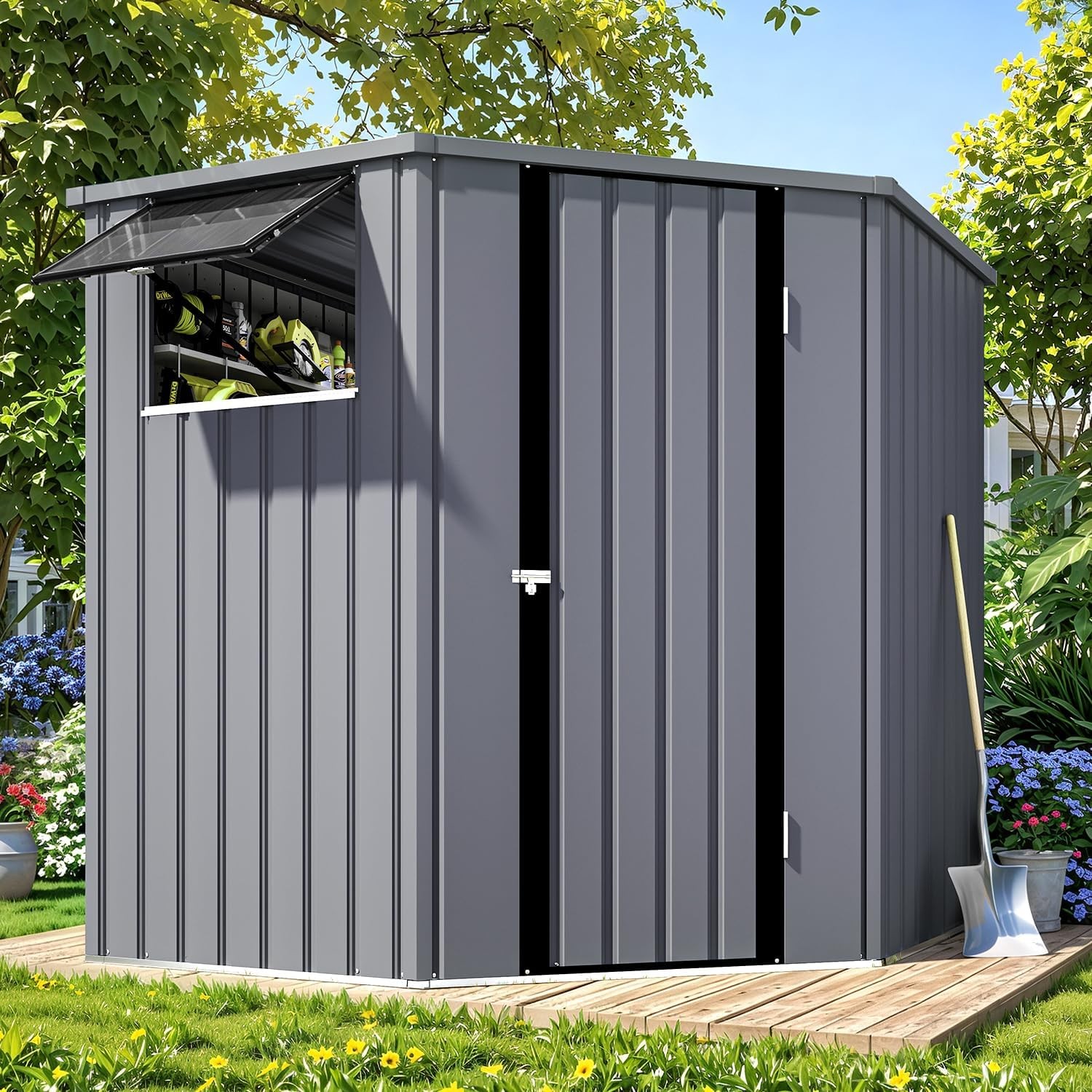 Corner 6x6 Metal Steel Storage Shed with Windows and Doors