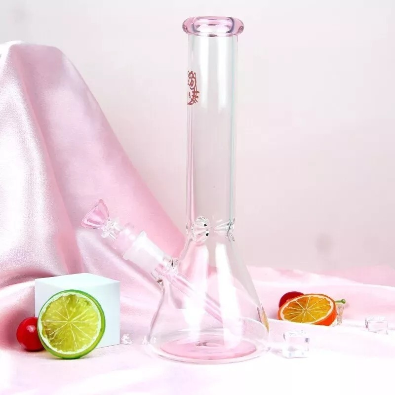 Pink 10'' Kitty Glass Bong Beaker Hookah Smoking Water Pipe w/Accessories USA