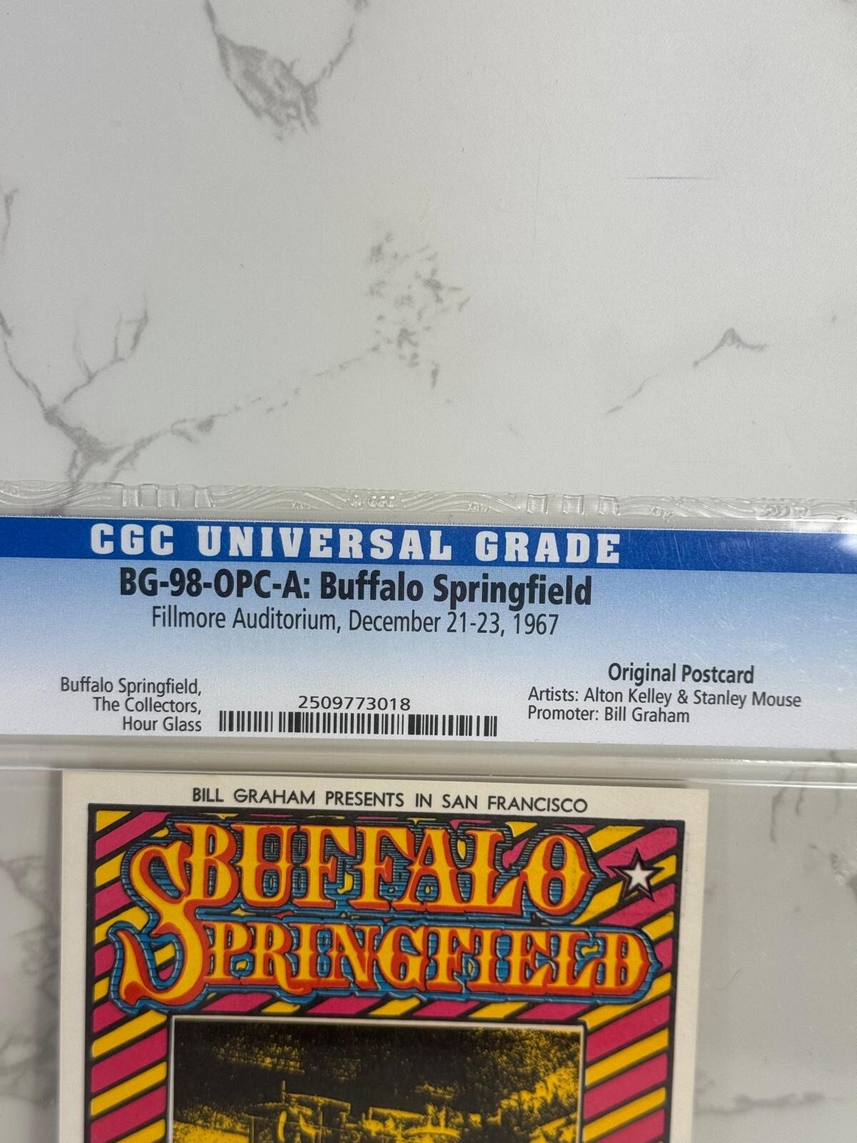 Buffalo Springfield Collectors 1967 Bill Graham Fillmore BG98 Postcard CGC 10