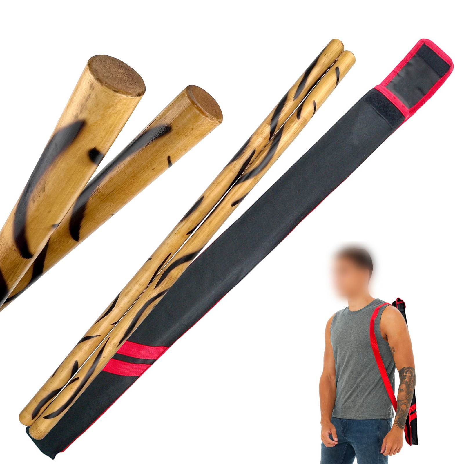 Escrima Sticks Pair Rattan Burnt Kali From 26" to 32" Inch Martial Arts Add Case