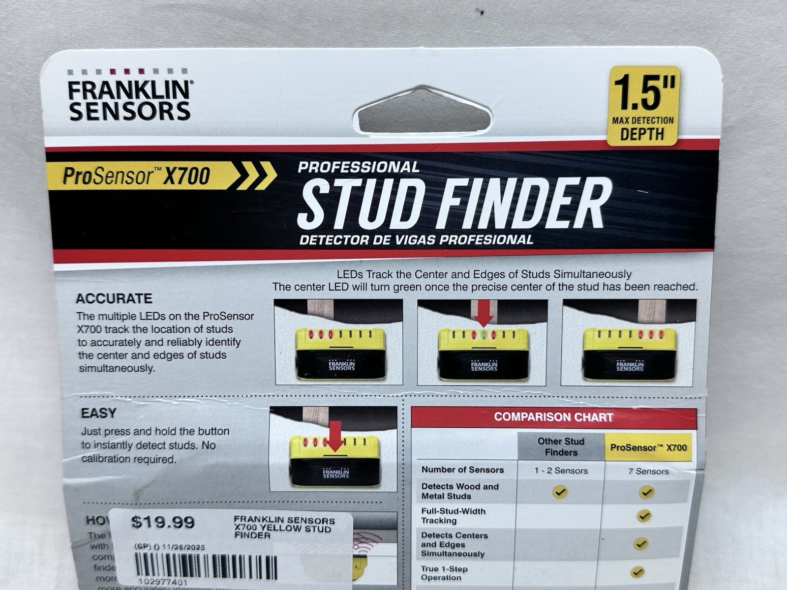 Franklin Sensors X700 Stud Finder 1.5-In Scan Depth Metal & Wood Wall Scanner