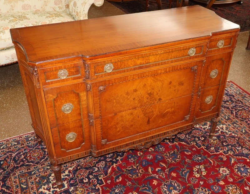 Early 20th Century French Style Burl & Satinwood Inlaid Chest Dresser Commode