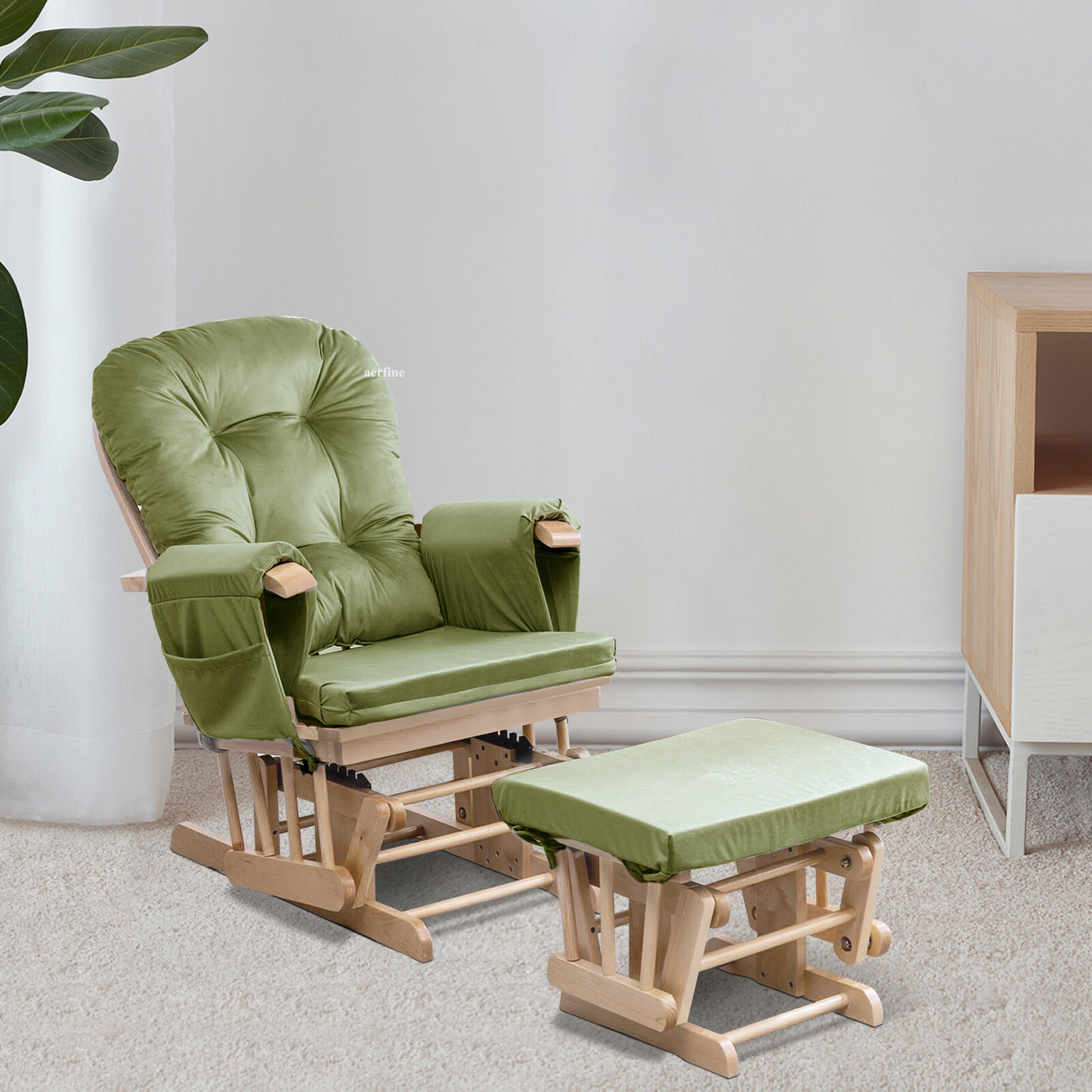 Velvet Glider Rocker Replacement Cushions w/ Storage 5Pcs Back/Seat/Ottoman/Arms