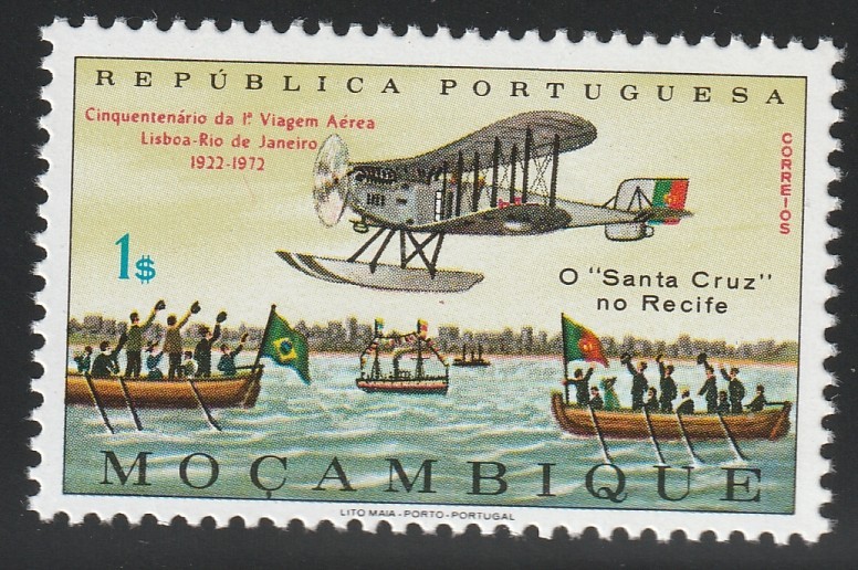 Mozambique    1972    Sc # 505   Lisbon-Rio de Janeiro  Flight Issue   MNH   OG
