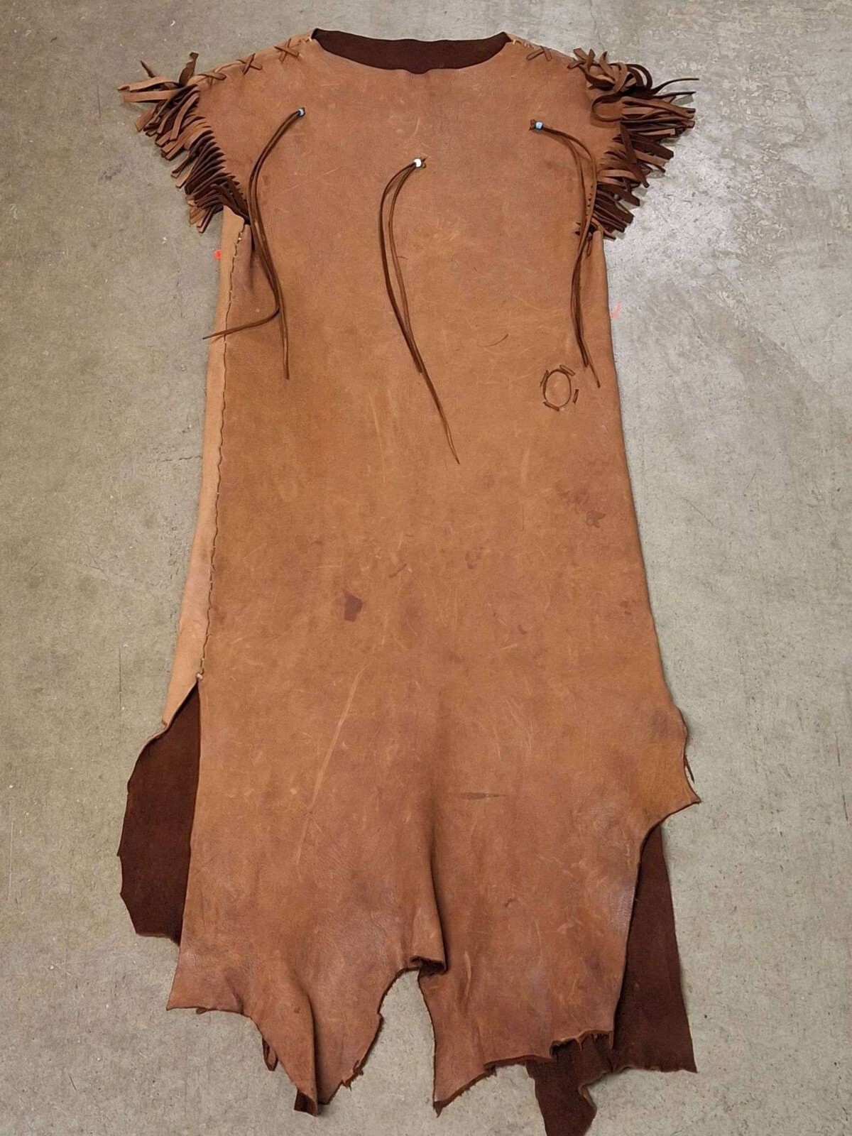 Used Vintage Buckskin Leather Suede Handmade Native American Dress Beads Fringed