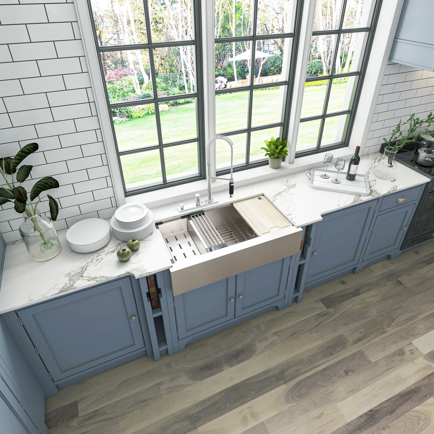 Sinber 36'' Farmhouse Apron Single Bowl Workstation Kitchen Sink KSS0006S-OLE