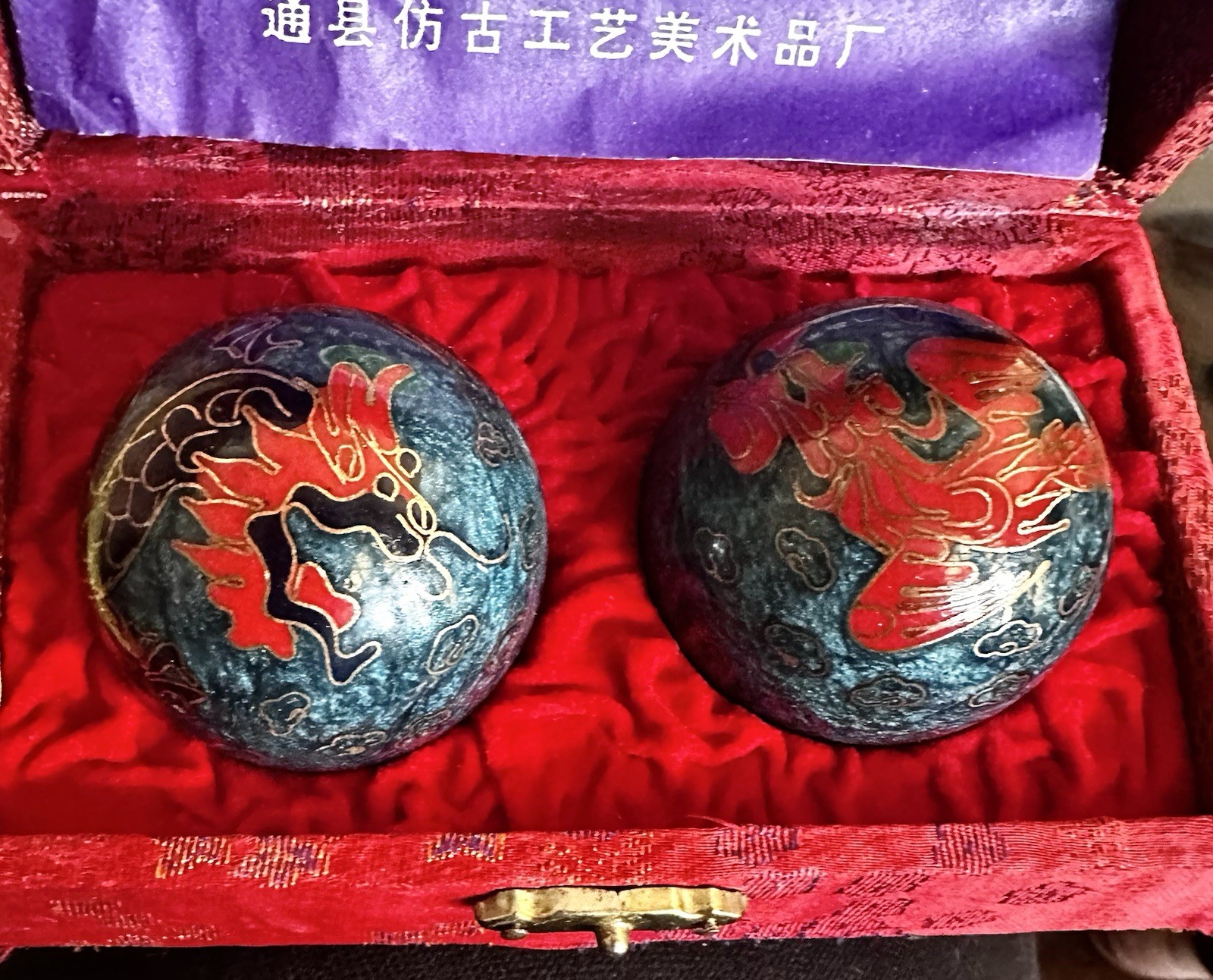 Vintage Chinese Dragon 2" Cloisonne Chime Boading Balls Health