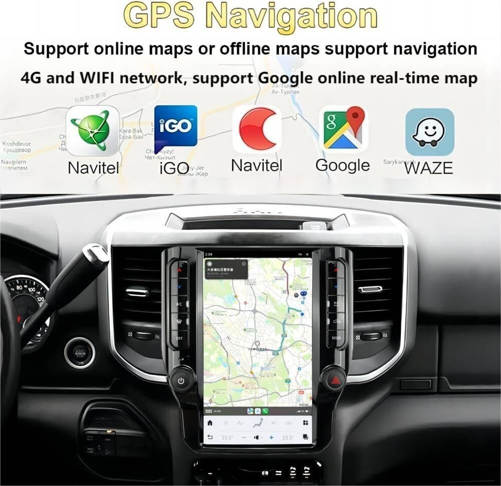 12.1" Car Navigation Radio for Dodge RAM 1500 2500 3500 2019-2022 GPS Player