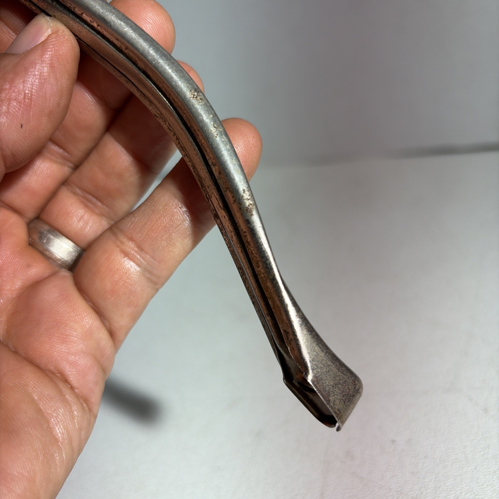 Vintage Single Mid Century Modern Silver Tone Metal Drawer Pull Handle Japan