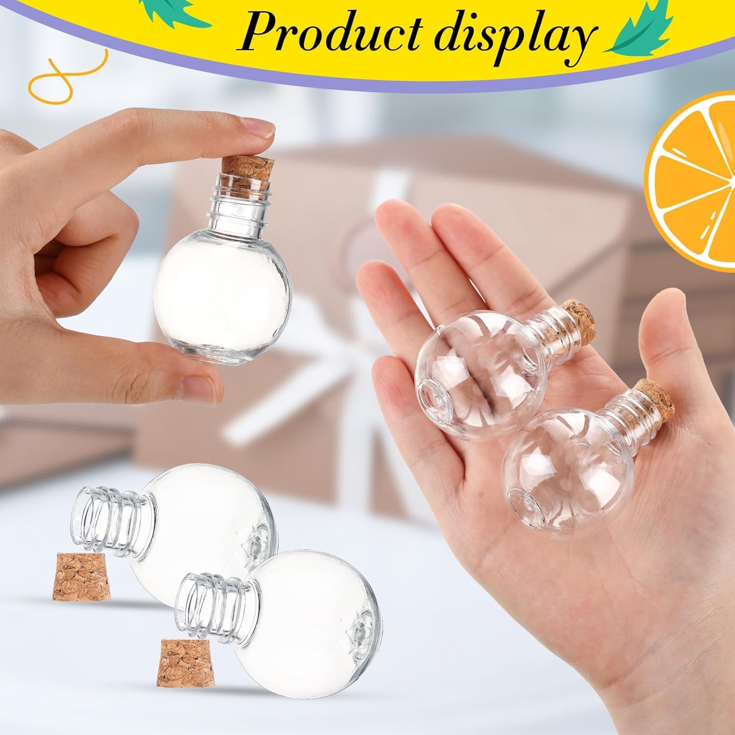 25 Pack 1oz Plastic Mini Potion Bottles with Corks Spherical Small