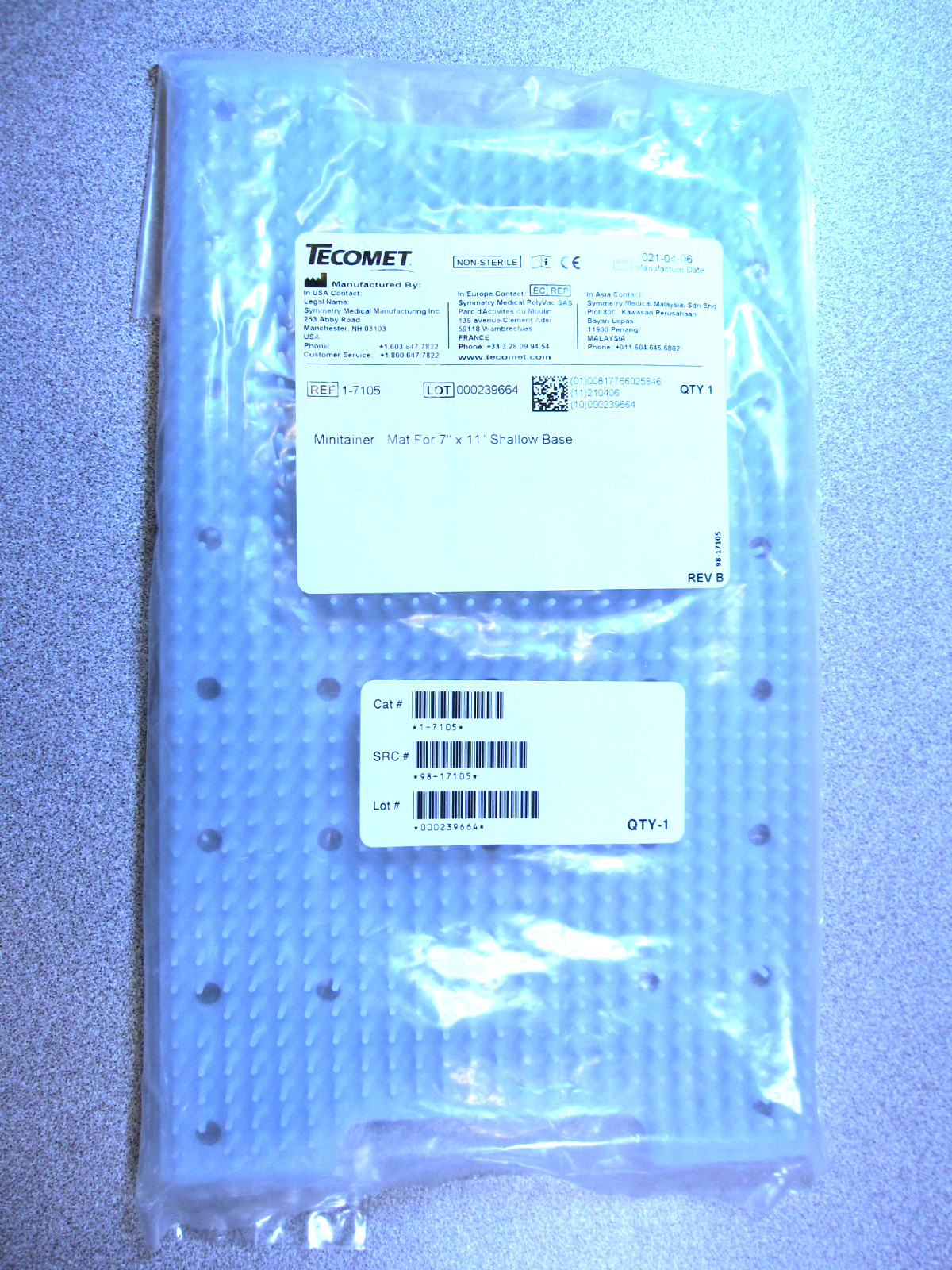 SILICONE MAT 7"x 11" for Minitainer Sterilization Tray Baskets REF 17105 NEW USA