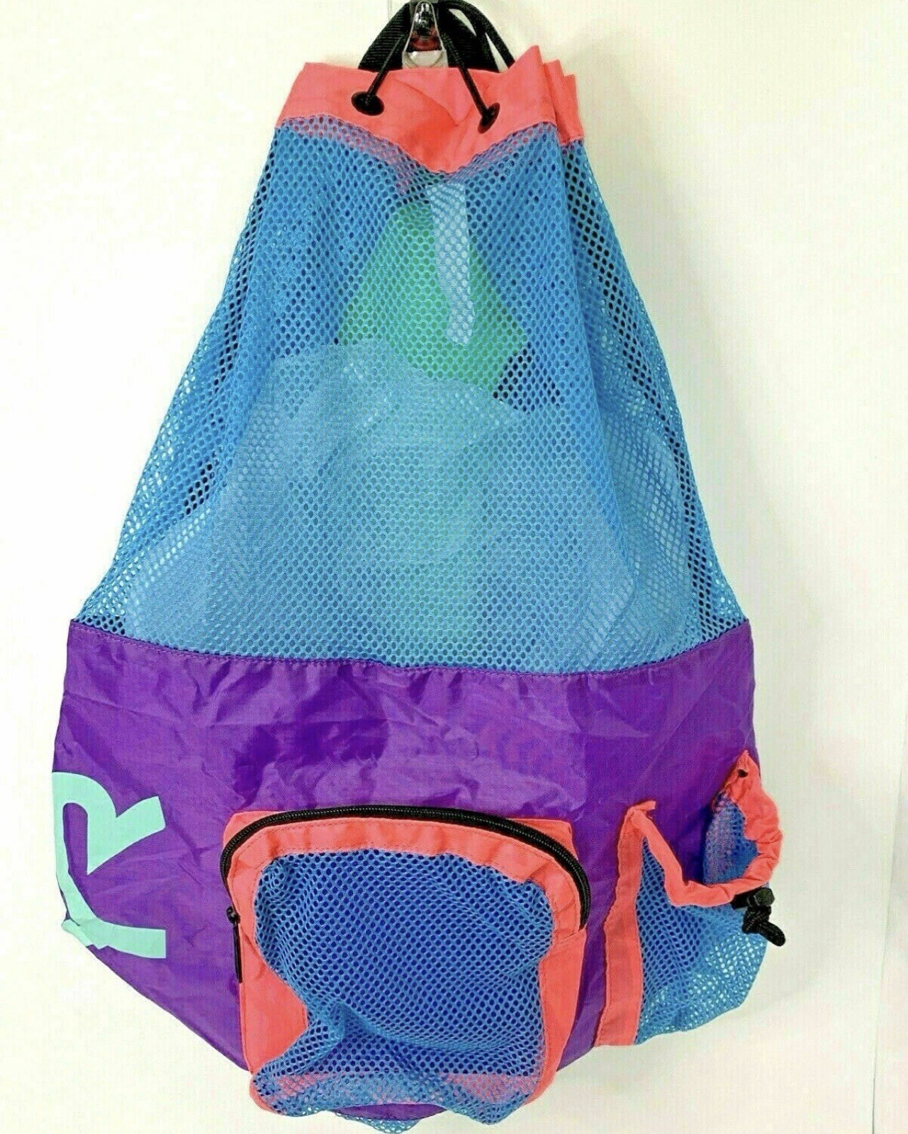 TYR Big Mesh Swim Backpack - Water Swimming Training Workout - Purple Blue Pink