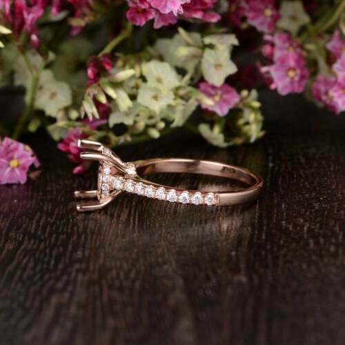 8mm Round Cut Simulated Diamond Semi Mount Engagement Ring Rose Gold Plated