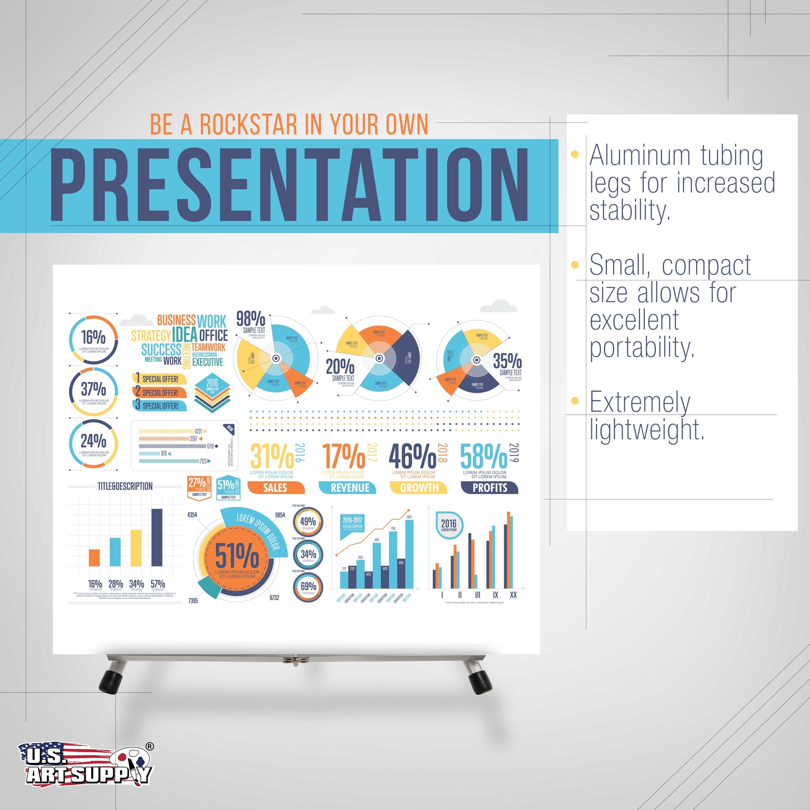 15" High Aluminum Tabletop Display Easel, Portable Artist Tripod Stand, Hold Art