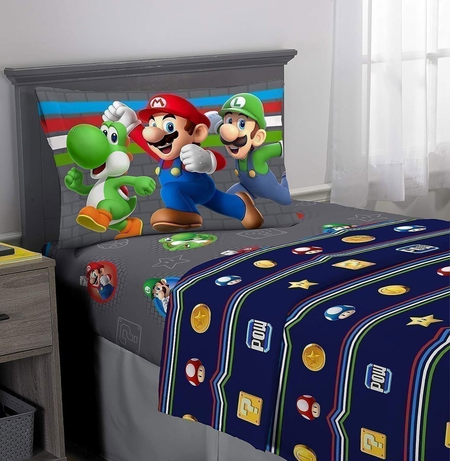 SUPER MARIO Trifecta Fun 4-Piece Full Size Sheet Set