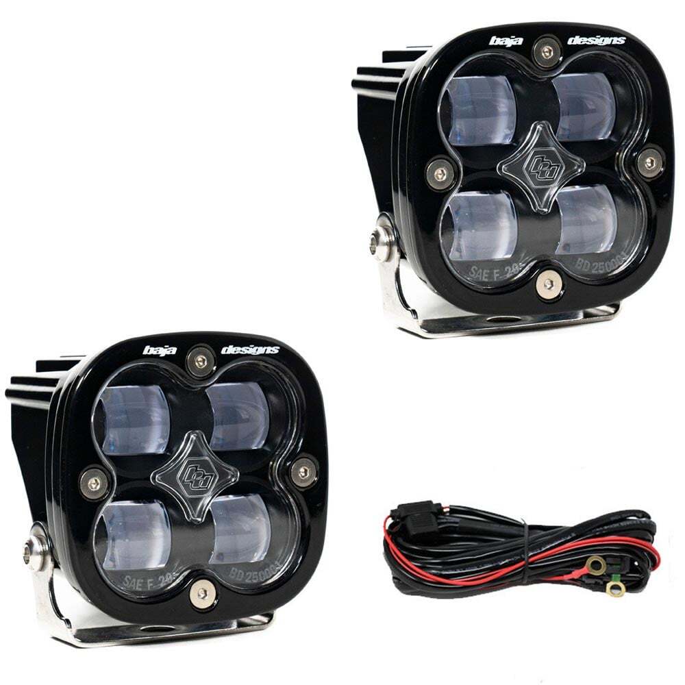 Baja Designs™ Squadron SAE LED Clear Fog Lights Pair, Harness, Amber Rock Guards