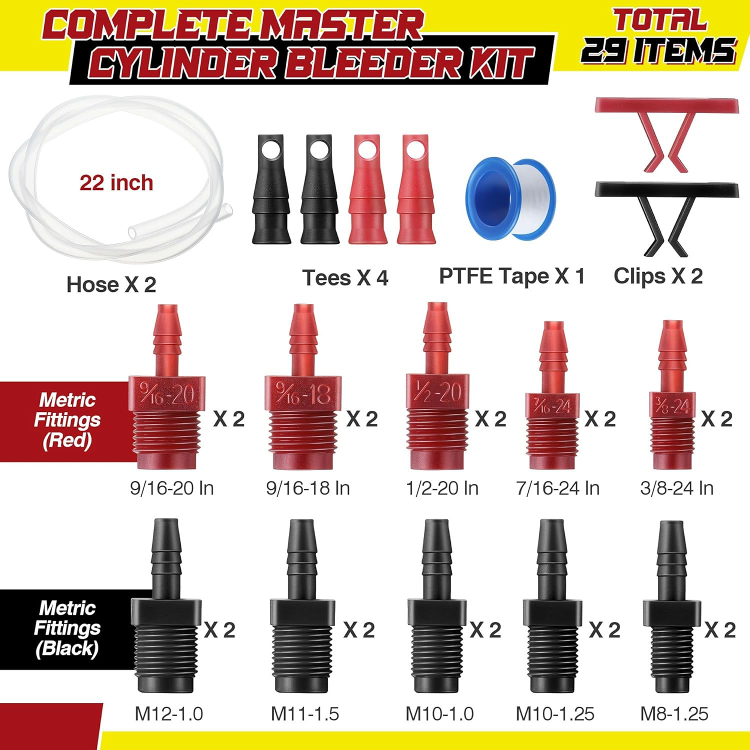 Master Cylinder Bleeder Kit Complete Brake Bleeder Kit with 22 in Clear Hose, Cl