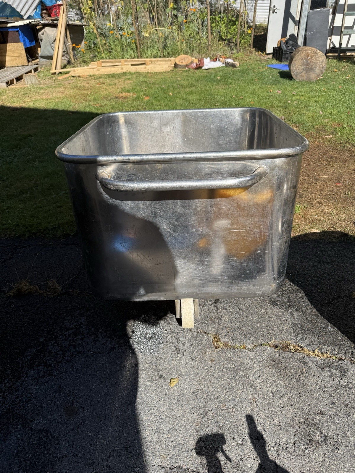 Tote bin with collar, watertight 27in x 27 In x19in Stainless Steel With Wheels