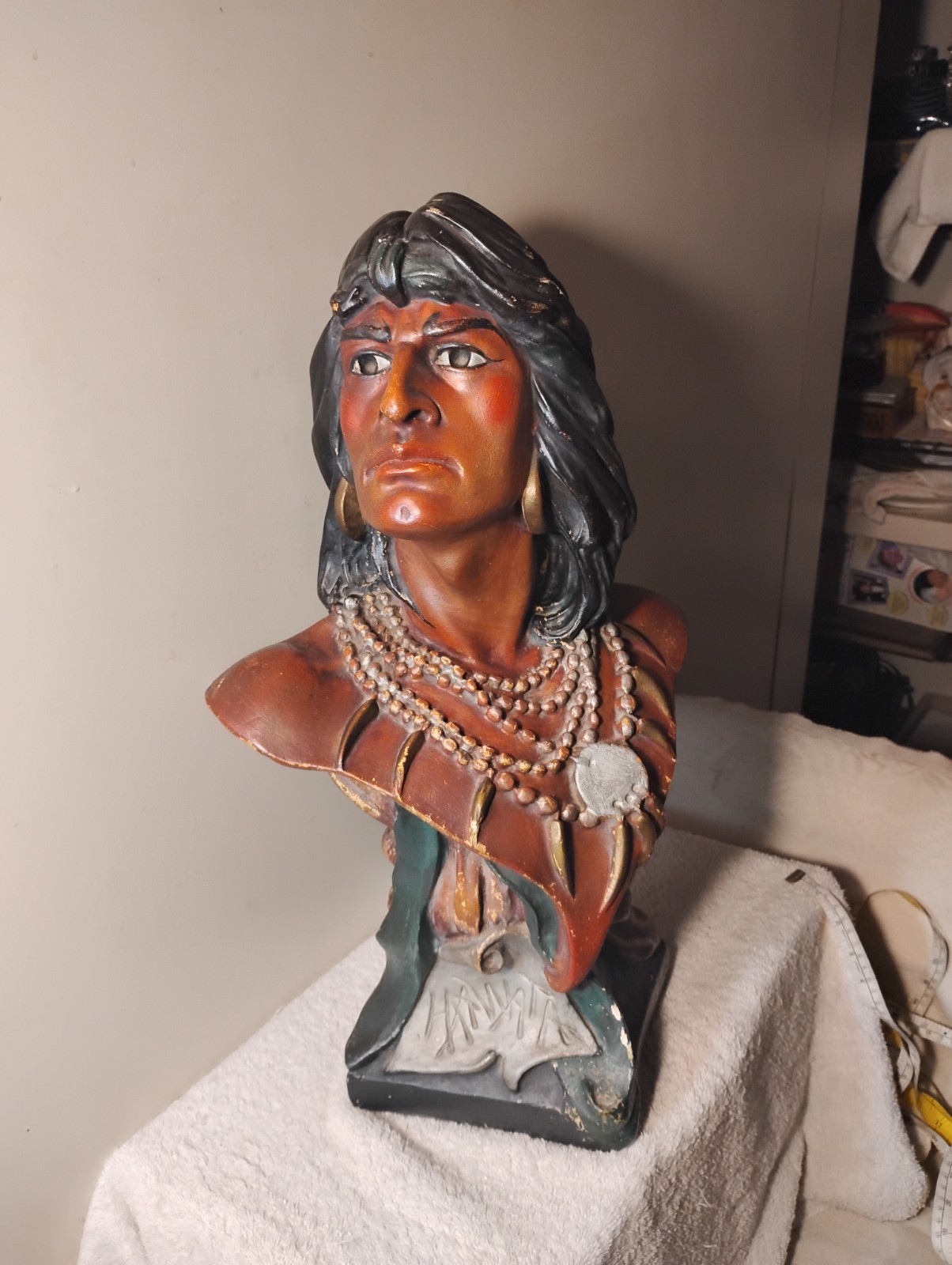 Vtg Hiawatha Native American Chalkware Bust Figure Cigar Store Statue SUPERB 21"