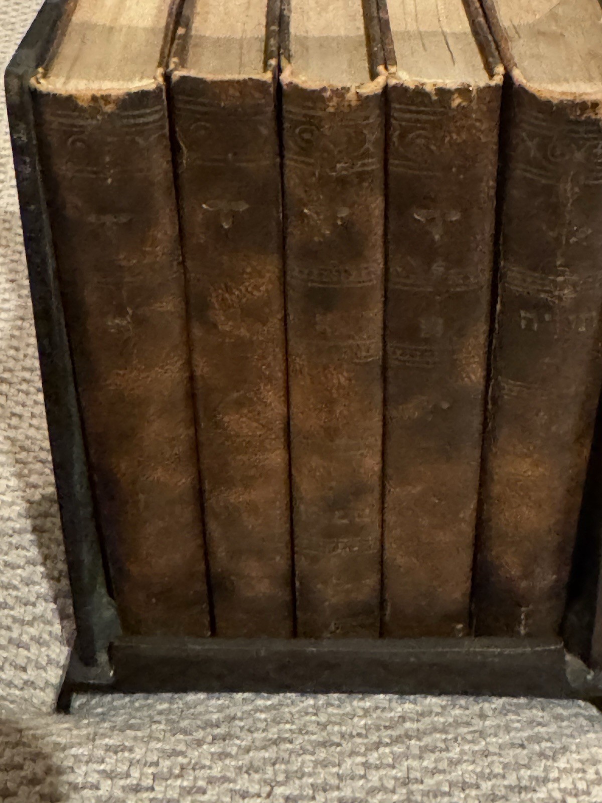 Vintage 5 Leather Bound Books of Moses (TorahSet) Hebrew with Metal Book Holder