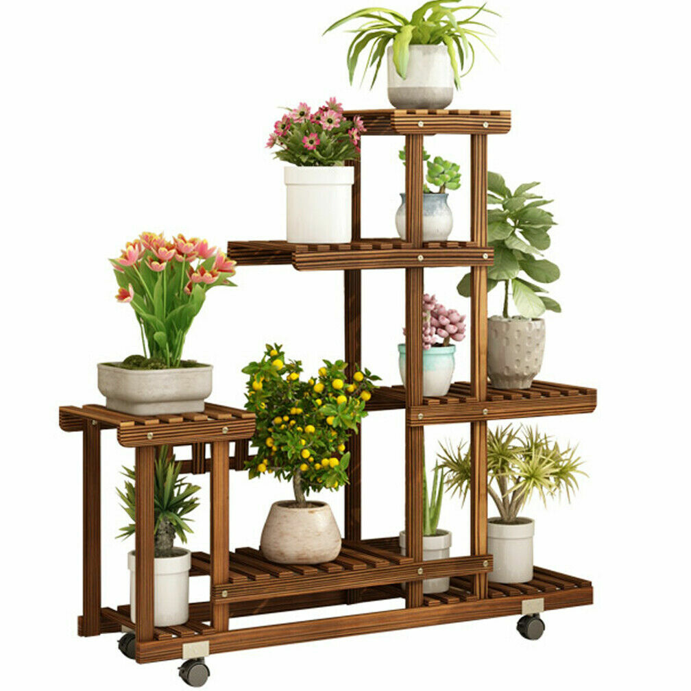 Tall Rolling Plant Stand Multi-Layer Flower Pot Holder Display Shelf Home Garden