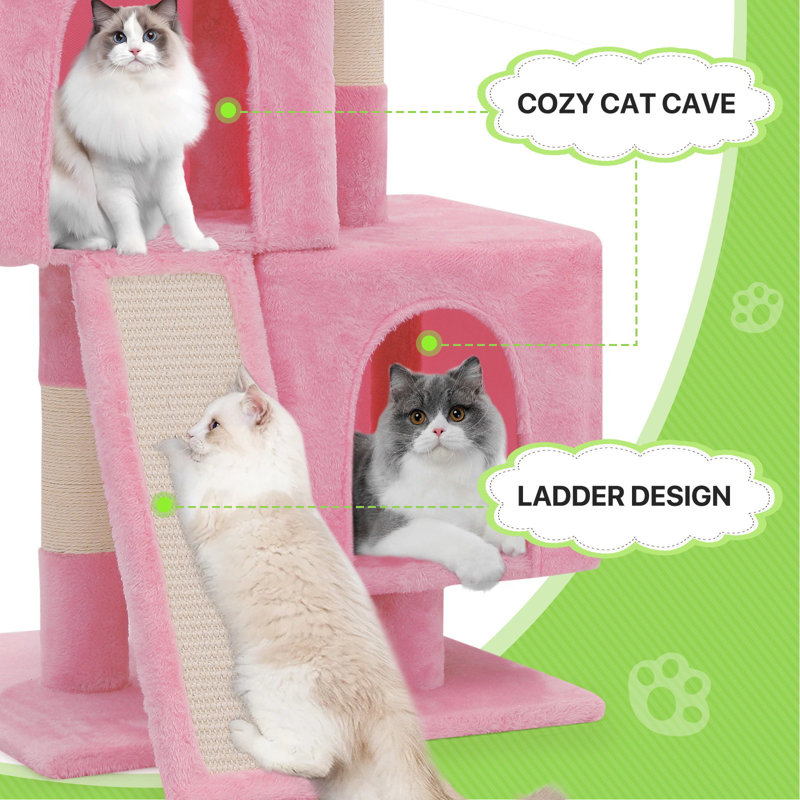 34'' Pink Cat Tree Cat Tower Scratching Board Multi-level Small Scratching Post