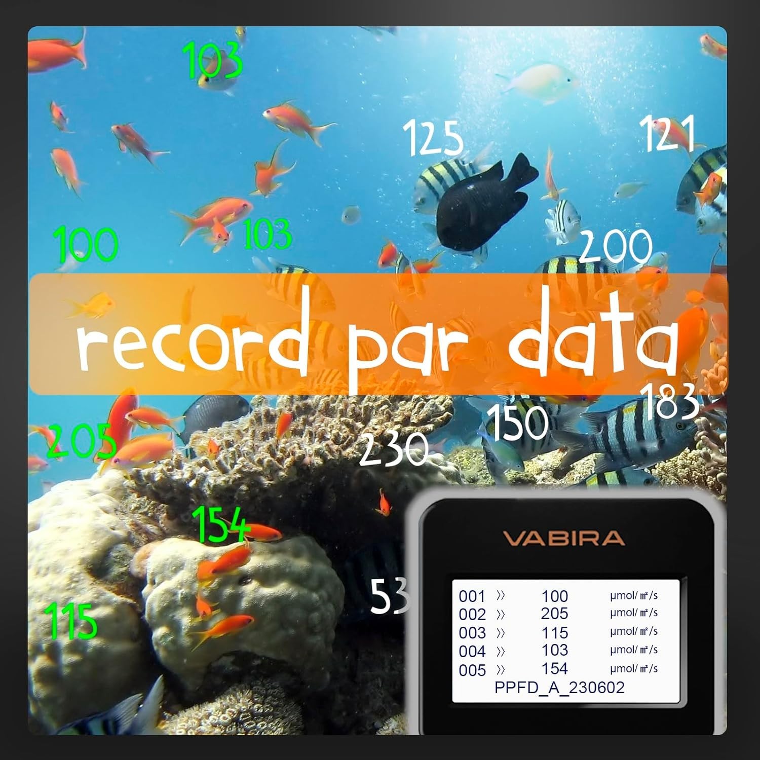 VBR-Aqua IP68 PAR Meter for Aquarium,Reef.R,G,B PAR Seperately.with a 3FT Rod