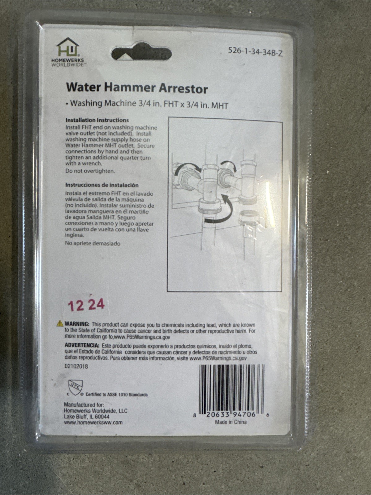 3X Water Hammer Arrestor Washing Machine 3/4 Inch Thread, Stainless Chamber