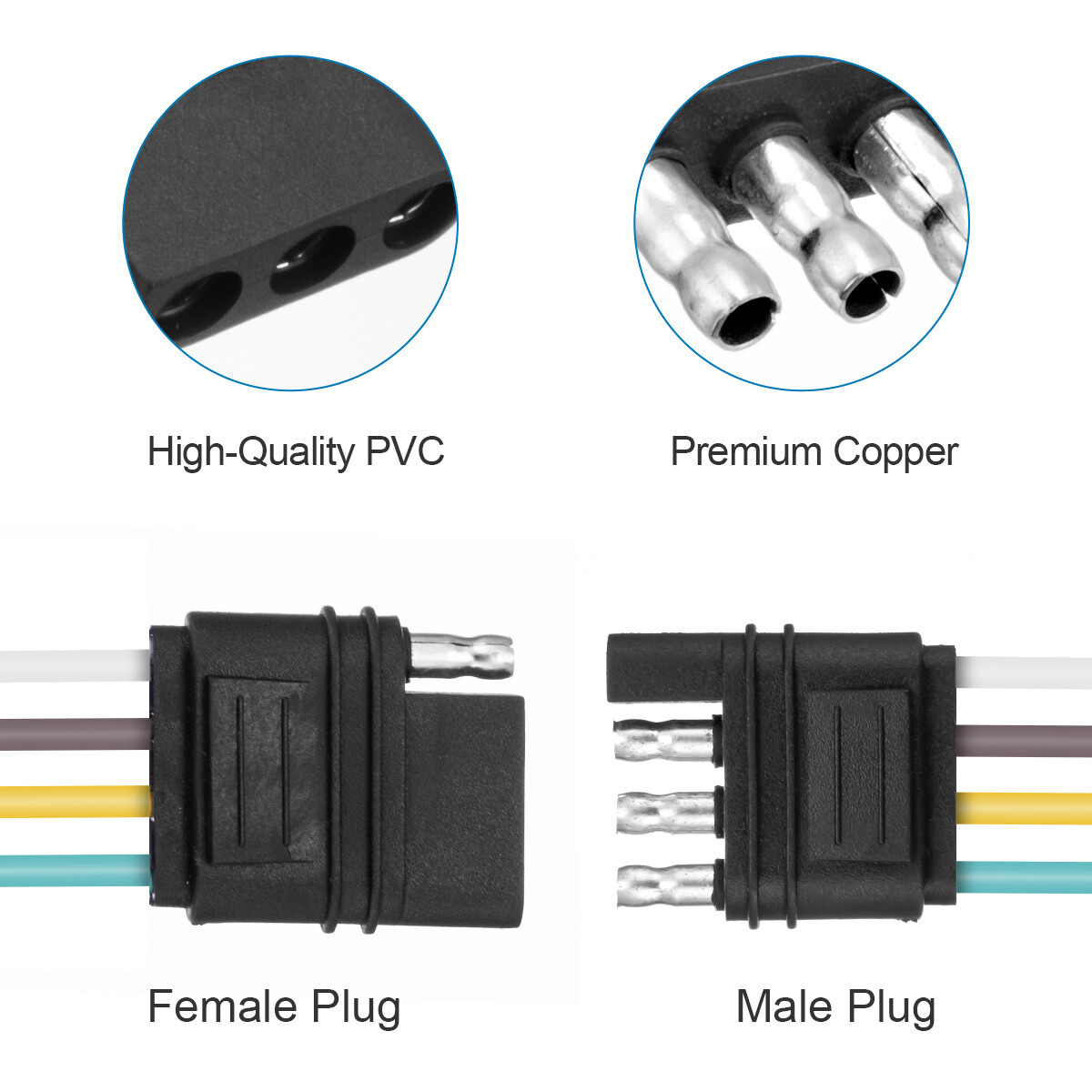2ft Trailer Light Wiring Harness Extension 4-Pin Plug 18 AWG Flat Wire Connector