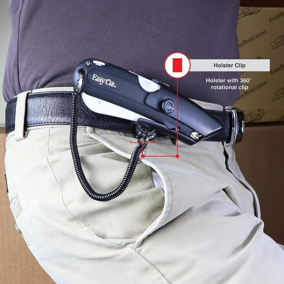 Easy Cut Genuine 1000 White Safety Box Cutter Knife, 3-Depth Blade & Holster