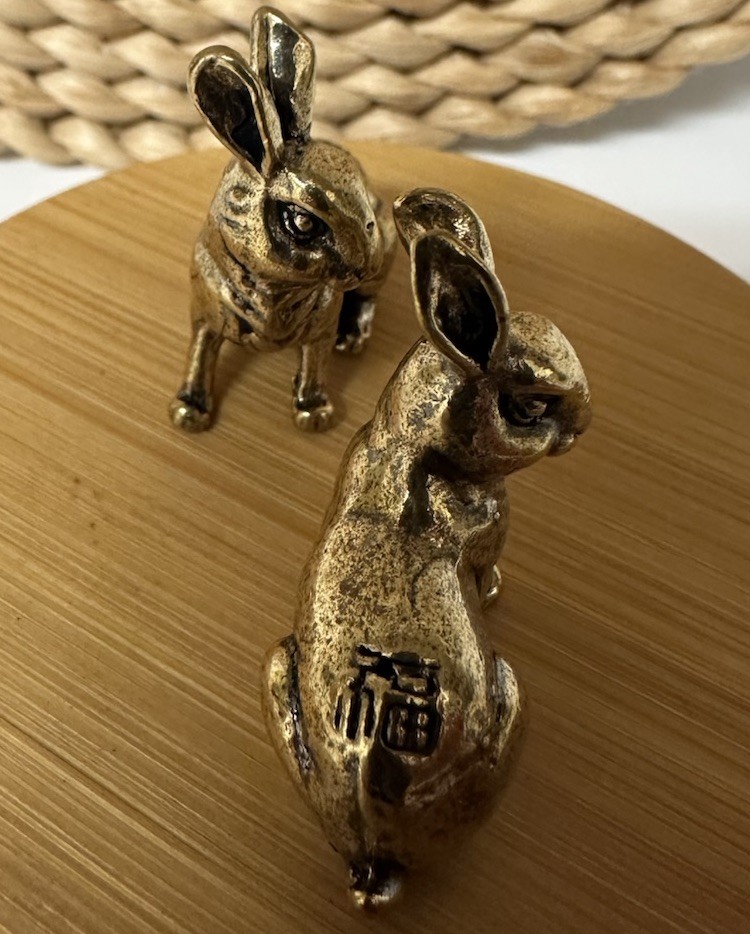 Brass Rabbit Figurine Small Bunnies 1” Mini Easter Basket Shelf Sitters