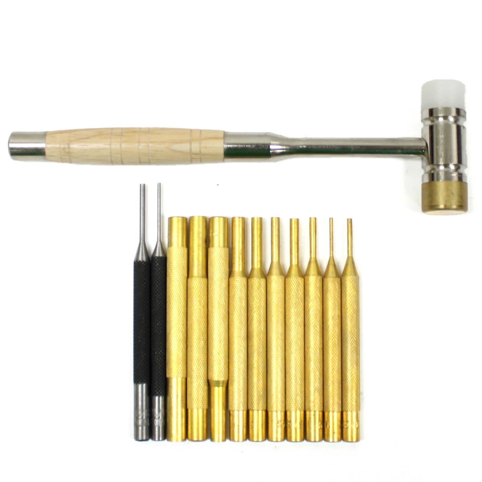 13pc Pin Punch Kit 10 Brass 2 Steel 1 Hammer Firearm Repair Gunsmith Drift Set