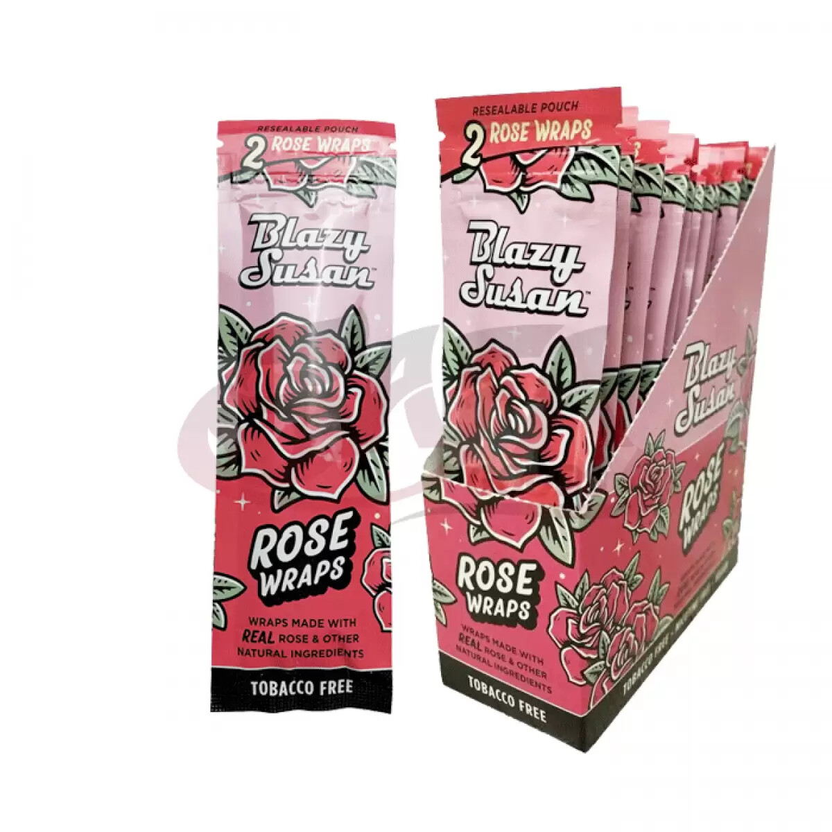 50 Blazy Susan Real Rose Pre Rolls Wrap 25 Pouch of 2 wrap each FULL BOX