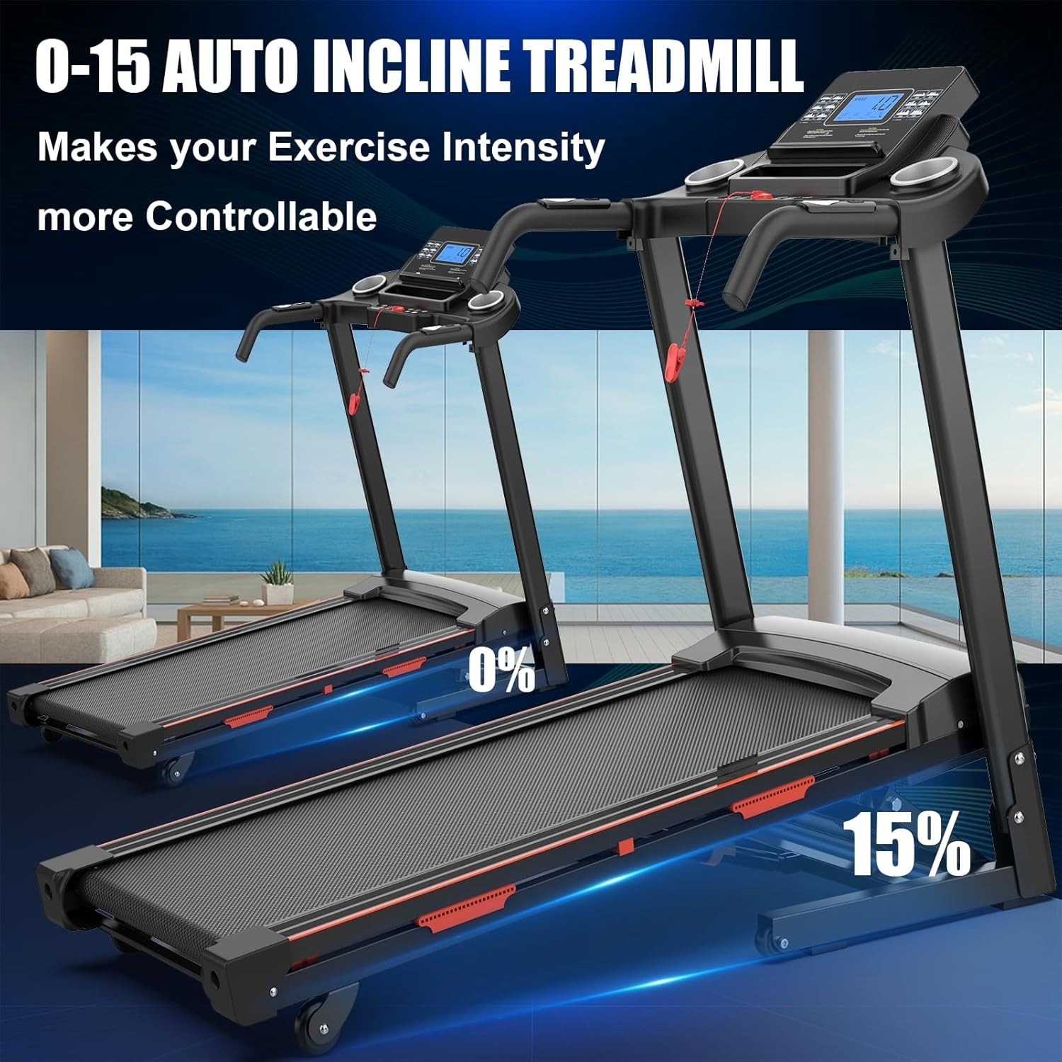 3.5HP Foldable Treadmill for Home w/ 15% Auto Incline 8.5MPH 400LBS Capacity APP