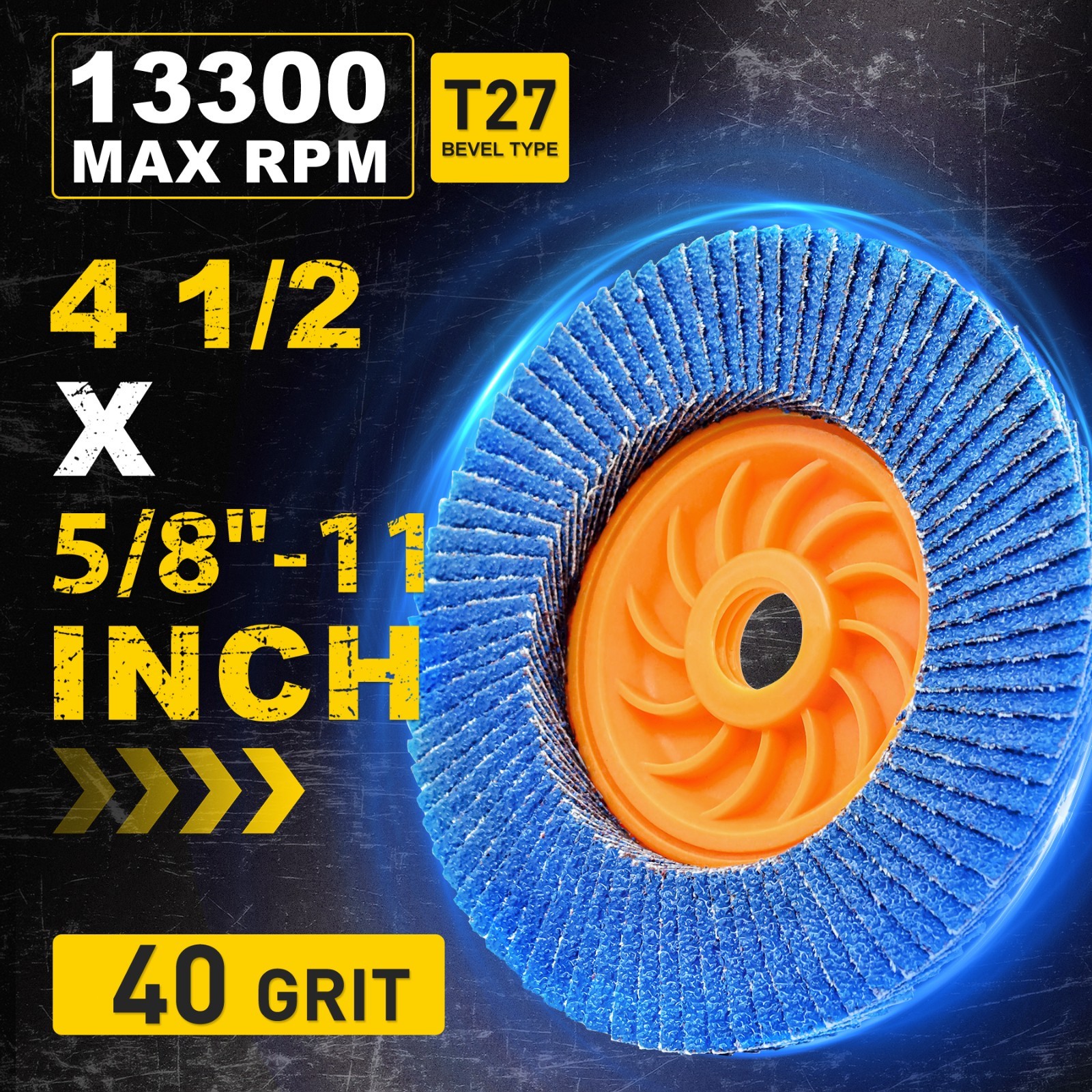 40PC 4-1/2" Tool-Free Flap Discs 40 Grit Zirconia T27 for Angle Grinder Grinding