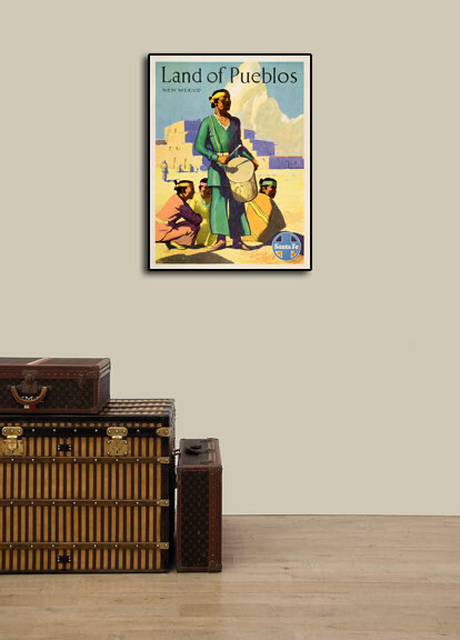 1950s Santa Fe Land of Pueblos New Mexico Vintage Style Travel Poster - 18x24