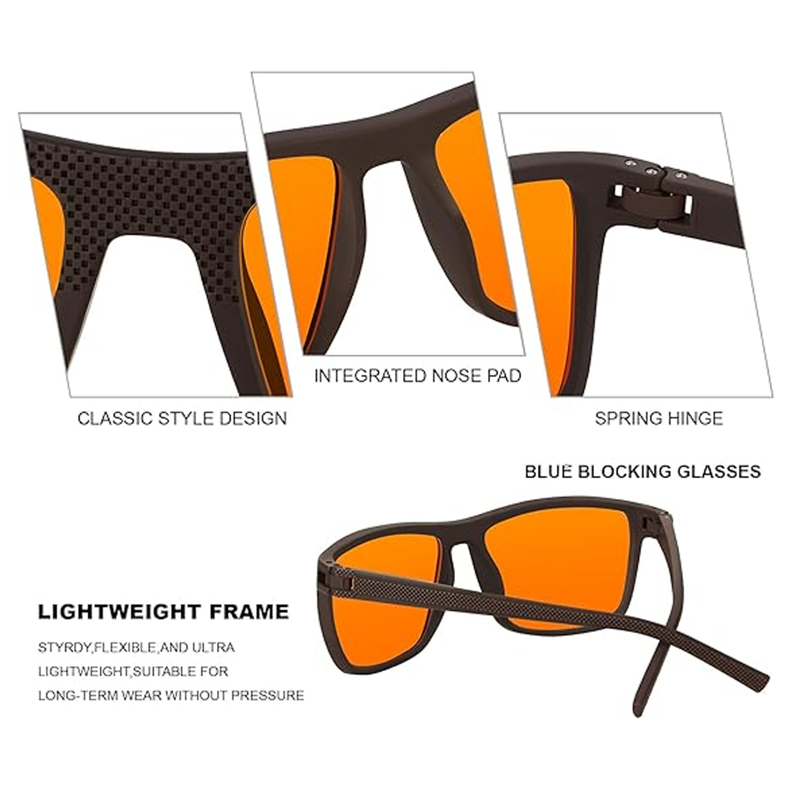 Blue Light Blocking Gaming Amber Glasses Lightweight Frame UV400 Computer Phone