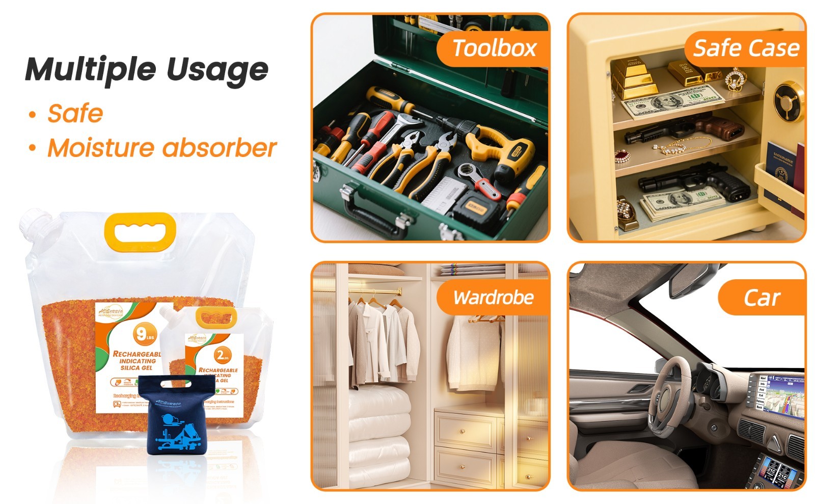 9 LBS Adsorbco Desiccant Beads, Indicating Silica Gel Beads (Orange to Green）