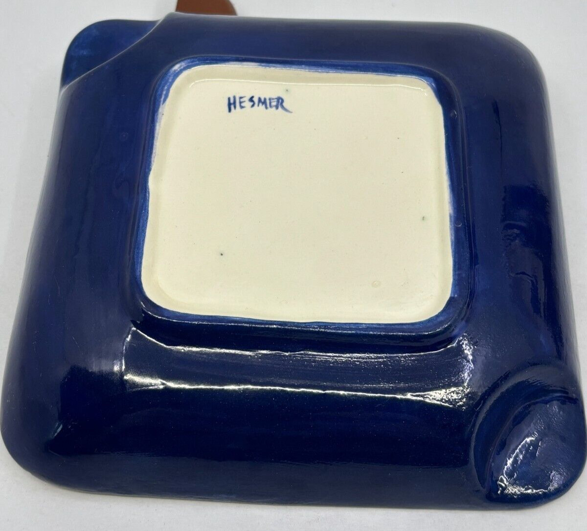 Set of 2 Handmade Ceramic Ash Trays Squares with Initials BT and Dates 1933 1953