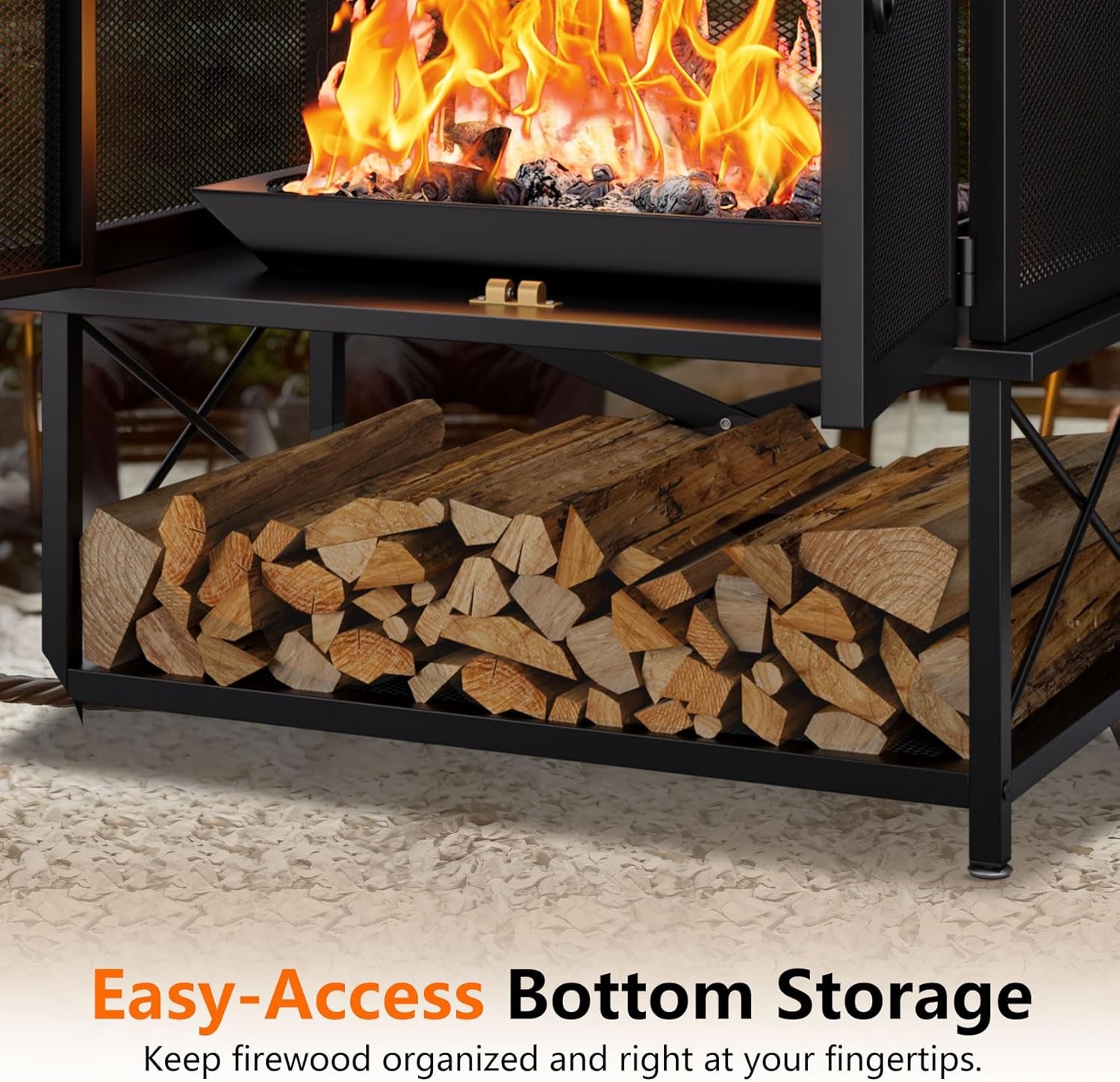 2-in-1 Metal Chiminea Fireplace with Grill with Wood Storage & Chimney for Yards