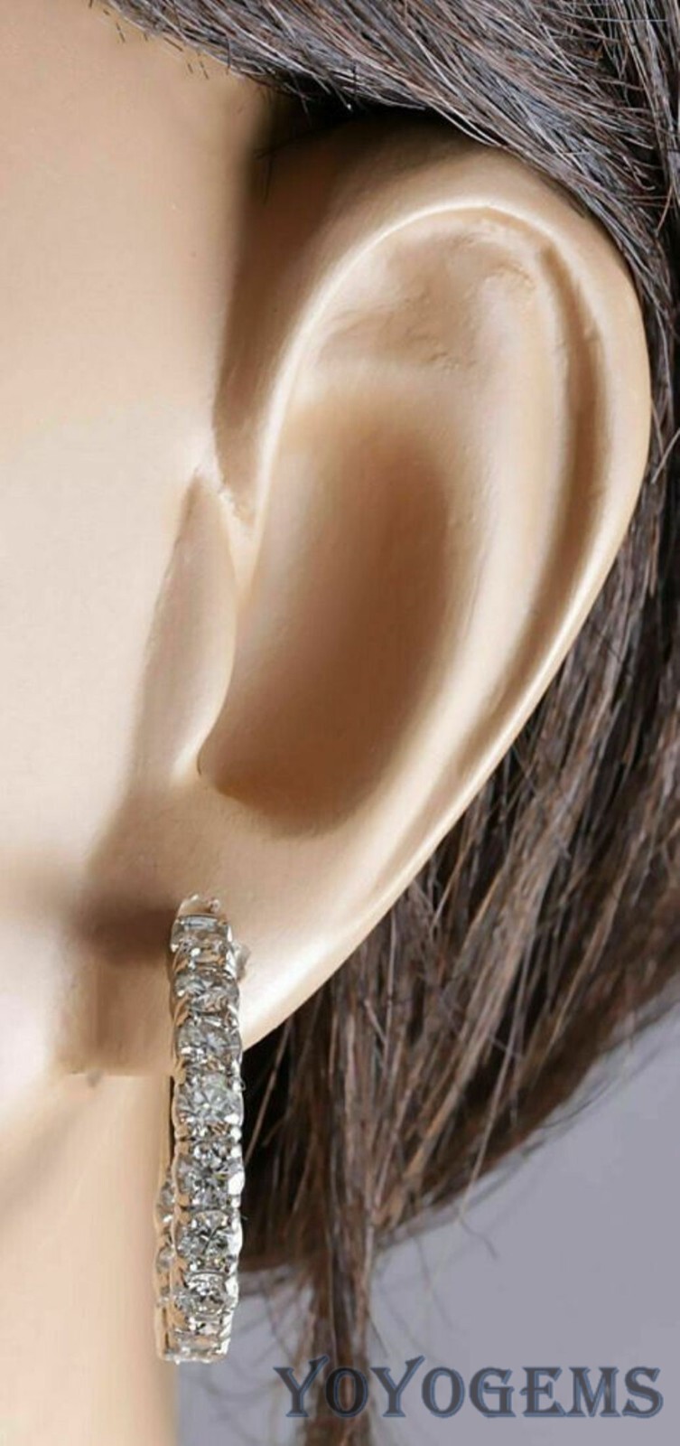 3.50 CT Moissanite Inside Outside Hoop Earrings Round Cut Solid 14K White Gold